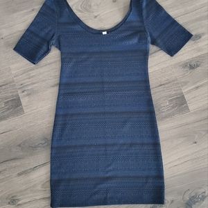 Blue & Black Print Bodycon Dress